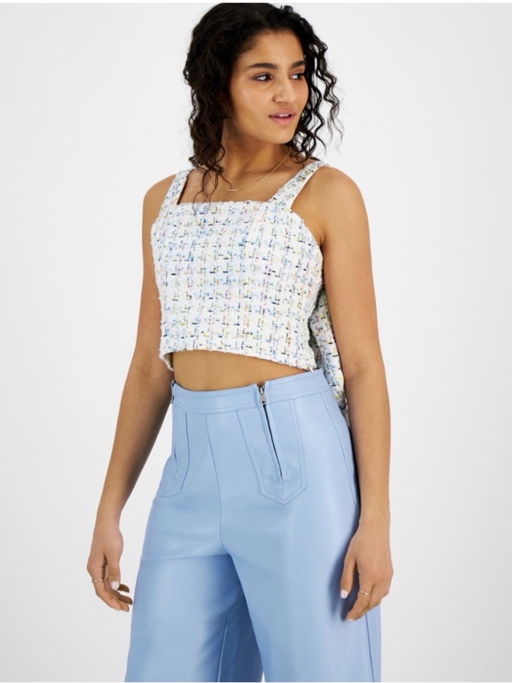 NWT Avec Les Filles Tweed Bow Back Crop Top - XL